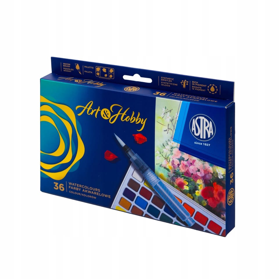 Zestaw farb akwarelowych ASTRA Art&Hobby 36kol. z pędzelkiem wodnym i paletką 602124006