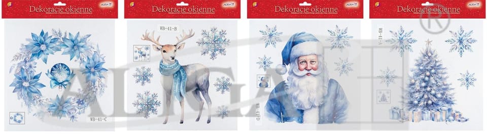 Witraż z brokatem choinka/płatki śniegu wielokrotnego użycia (bez kleju, nie brudzący) WB-41 ALIGA