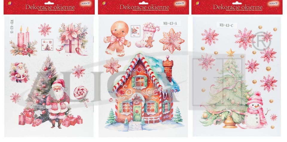 Witraż z brokatem domek z piernika wielokrotnego użycia (bez kleju, nie brudzący) WB-43 ALIGA