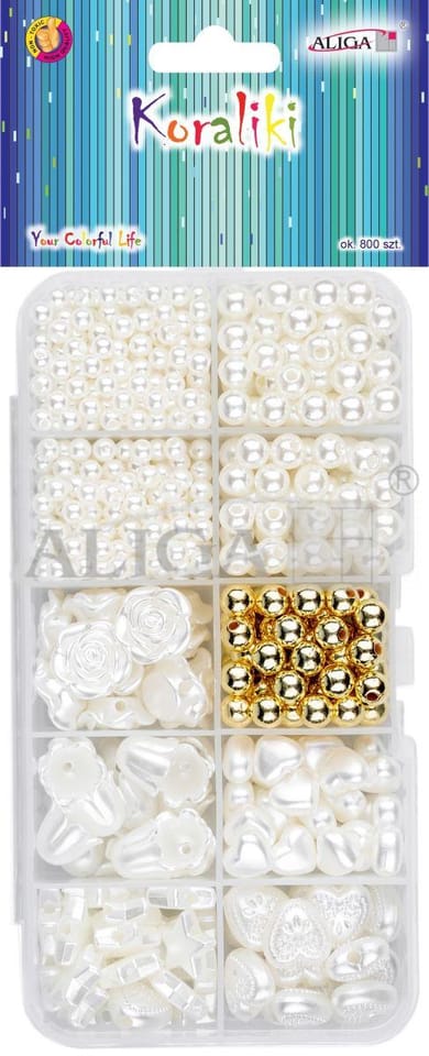 Zestaw koralików plastikowych w pudełku mix kształtów i kolorów ok.800szt. PJ-1120 ALIGA