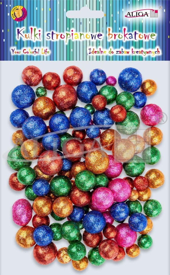 Kulki styropianowe brokatowe mix kol. rozmiar 8,10,15,20mm op. 110szt. KSB-1879 ALIGA