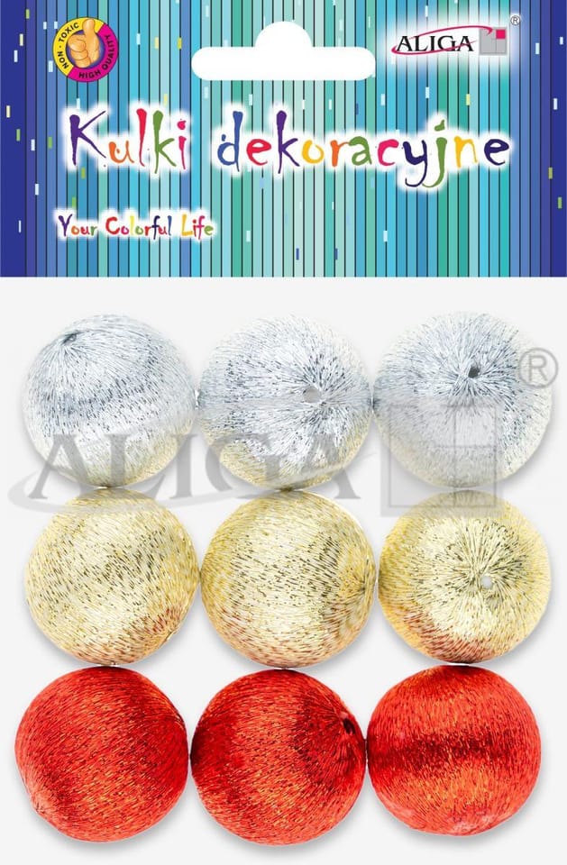 Kuleczki dekoracyjne styropianowe pokryte metalizowanymi nićmi roz. 3cm op. 9szt. BOM-4374 ALIGA