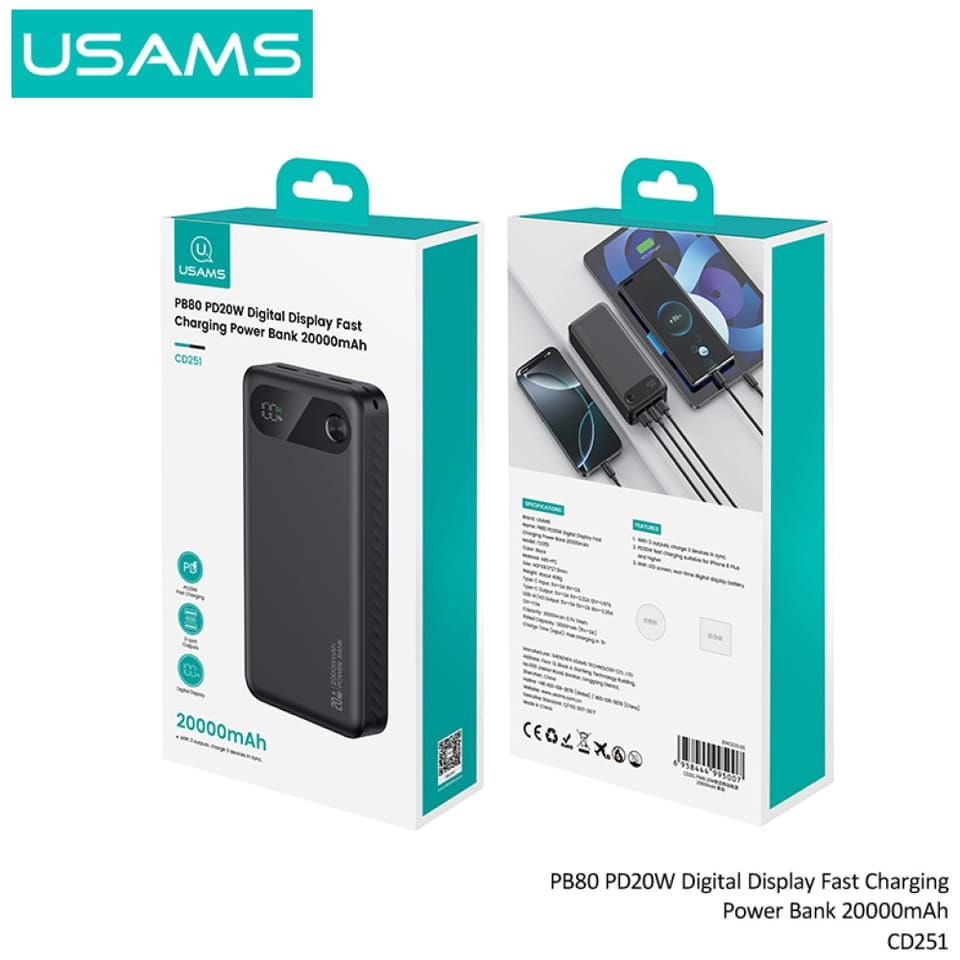 Powerbank USAMS PB80 PD20W 20000mAh      czarny