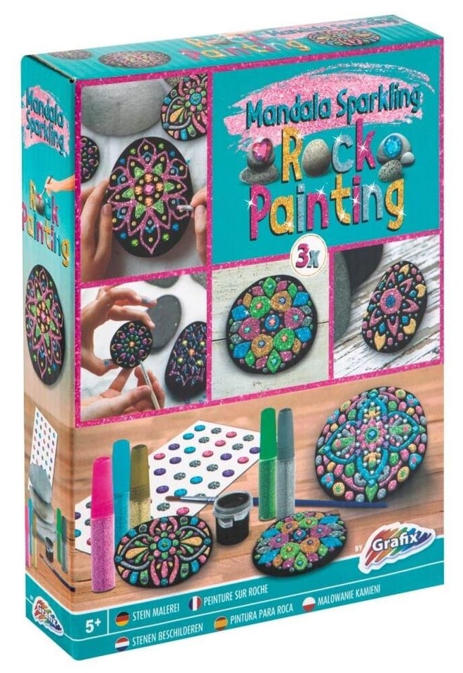 Zestaw do malowania kamieni MANDALA (3x Kamień, 61x Farbka, 5x Farbka w tubce 1x Pędzelek) 200036 MOXY