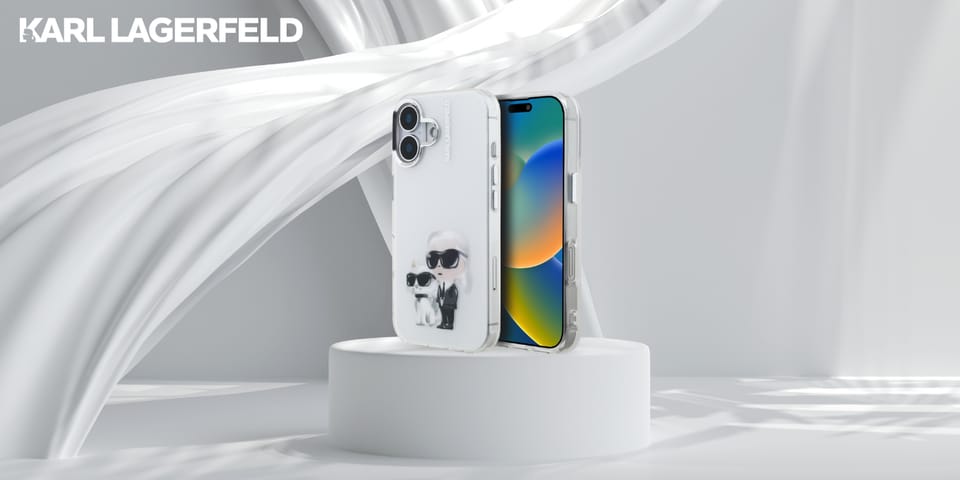 Etui Karl Lagerfeld IML Aquarelle Karl   & Choupette & Logo do iPhone 16 biały