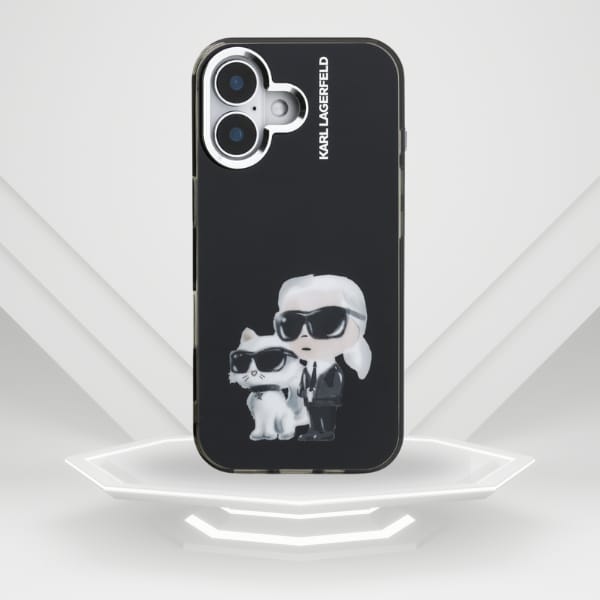 Etui Karl Lagerfeld IML Aquarelle Karl   & Choupette & Logo do iPhone 16 czarny