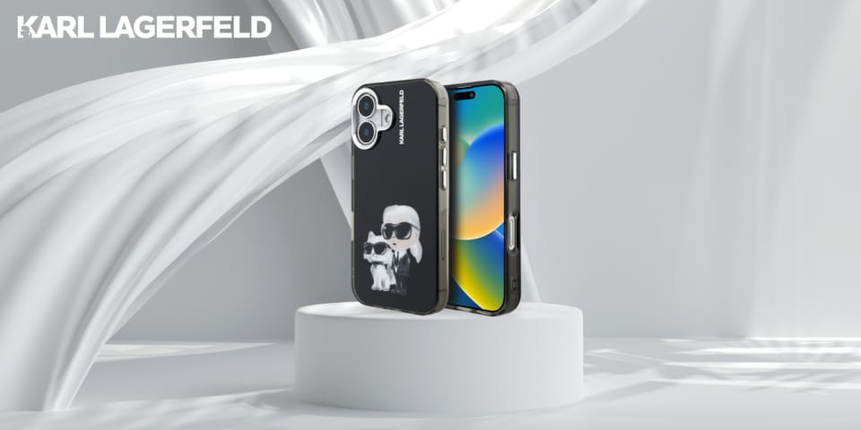 Etui Karl Lagerfeld IML Aquarelle Karl   & Choupette & Logo do iPhone 16 czarny