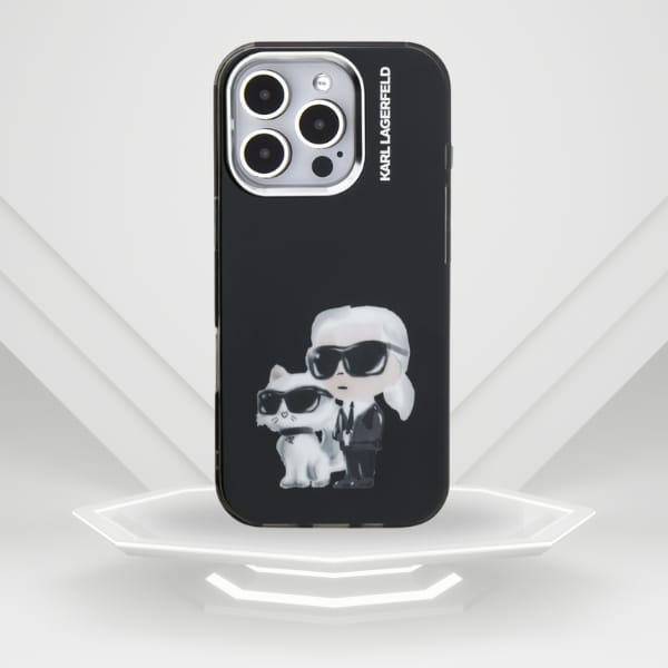 Etui Karl Lagerfeld IML Aquarelle Karl   & Choupette & Logo do iPhone 16 Pro Max czarny