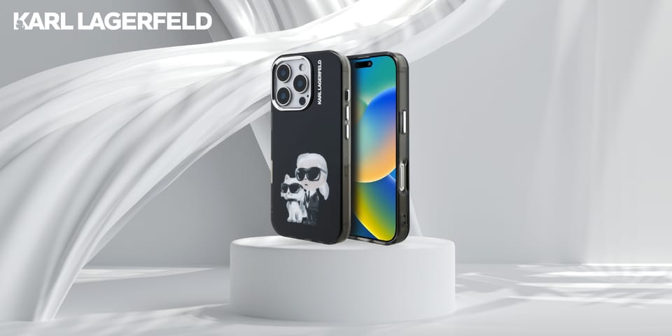 Etui Karl Lagerfeld IML Aquarelle Karl   & Choupette & Logo do iPhone 16 Pro Max czarny