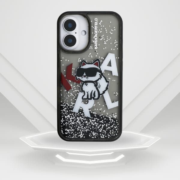 Etui Karl Lagerfeld Liquid Glitter       Choupette Logo do iPhone 16 czarny