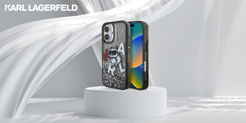 Etui Karl Lagerfeld Liquid Glitter       Choupette Logo do iPhone 16 czarny