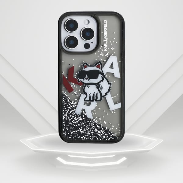 Etui Karl Lagerfeld Liquid Glitter       Choupette Logo do iPhone 16 Pro czarny