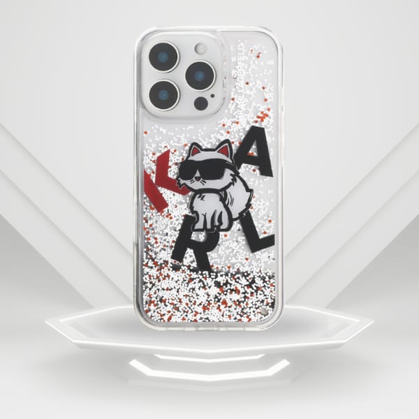 Etui Karl Lagerfeld Liquid Glitter       Choupette Logo do iPhone 16 Pro przezroczysty
