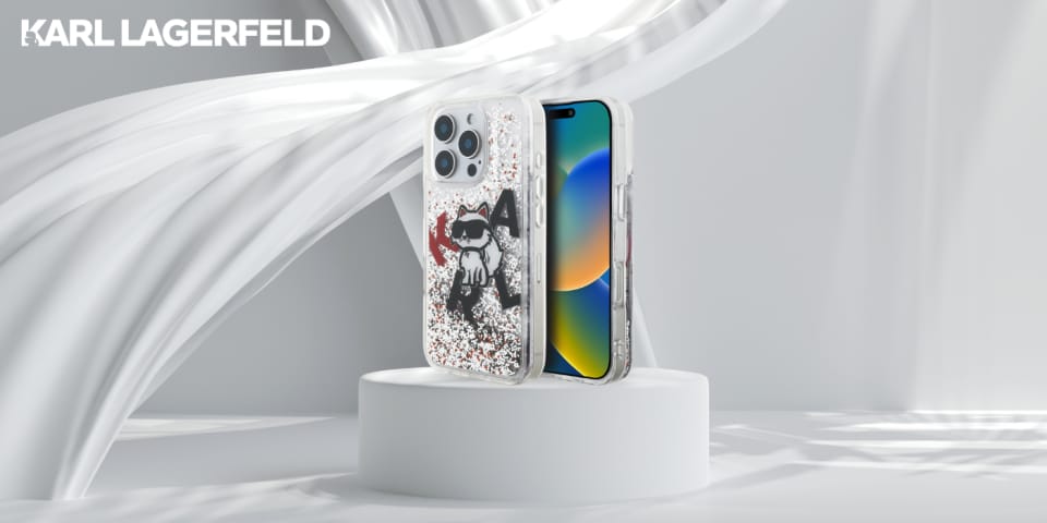 Etui Karl Lagerfeld Liquid Glitter       Choupette Logo do iPhone 16 Pro przezroczysty