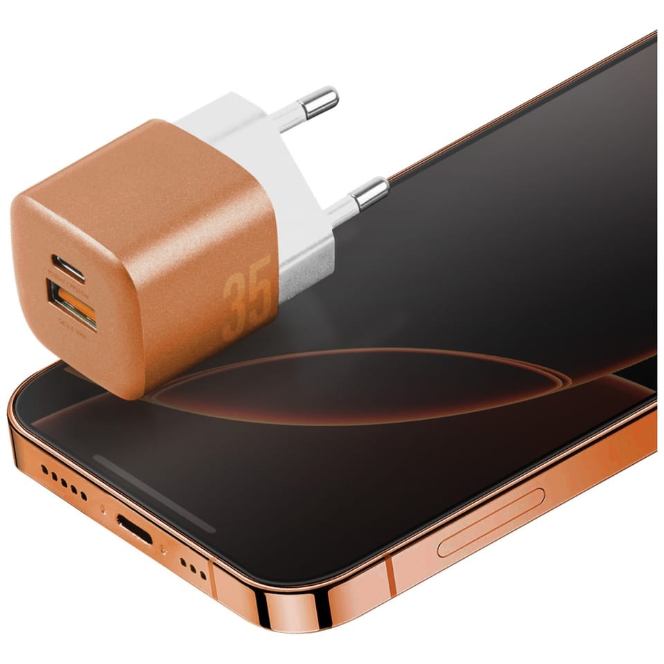 Ładowarka sieciowa Energea Ampcharge     GaN35 USB-C/USB-A PD/PPS/QC3.0 35W pomarańczowy