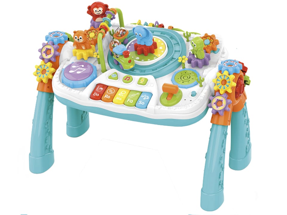 Multifunkcyjny Edukacyjny Stolik 2w1 Pianinko Ciuchcia Mikrofon Klocki Bluetooth Akumulator