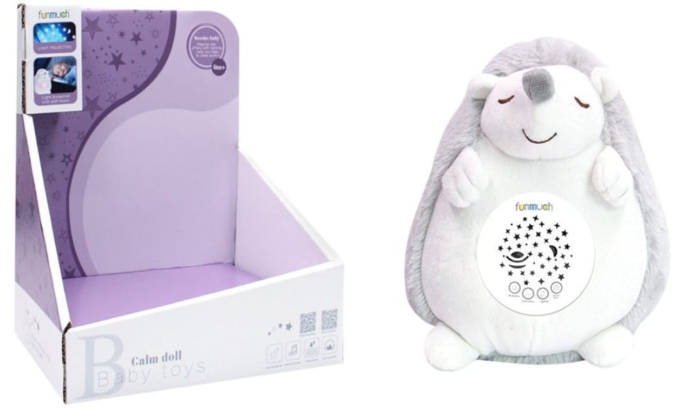 Pluszowy Jeż Jeżyk PROJEKTOR Maskotka Emituje Biały Szum Usypiacz Pomaga Zasnąć Zabawka Dla Dzieci