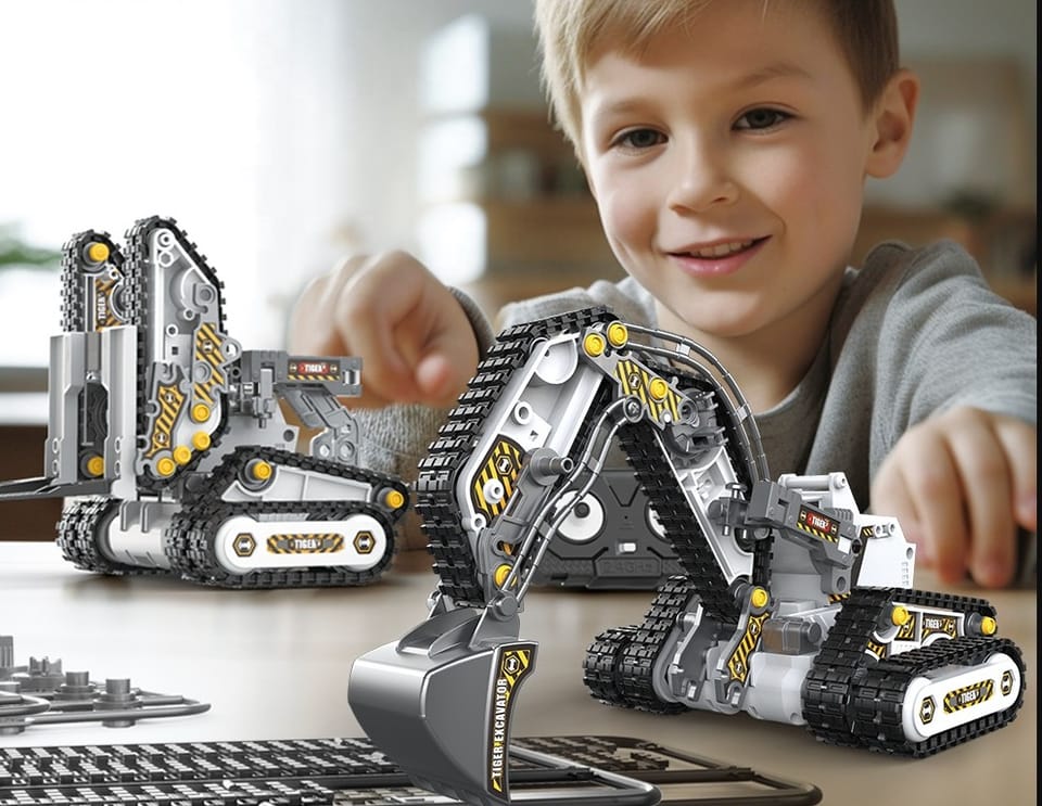 Klocki 176 El. Zestaw do składania MASZYNY BUDOWALNE 4w1 RC Koparka Czołg Wózek Widłowy Zdalnie Sterowane