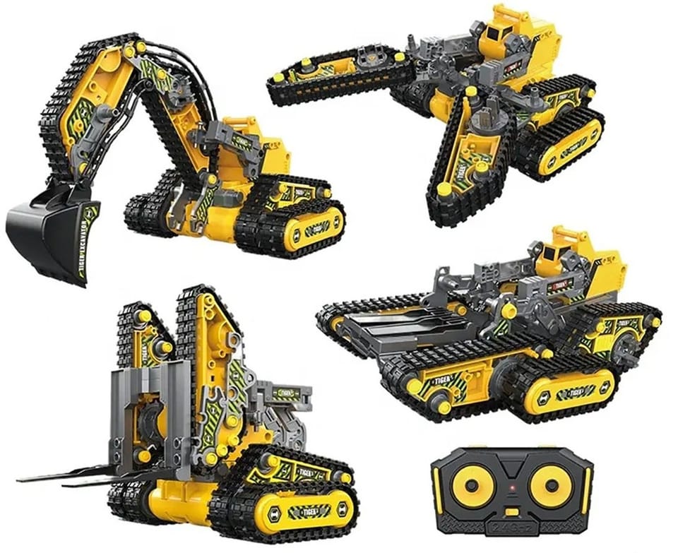 Klocki 176 El. Zestaw do składania MASZYNY BUDOWALNE 4w1 RC Koparka Czołg Wózek Widłowy Zdalnie Sterowane