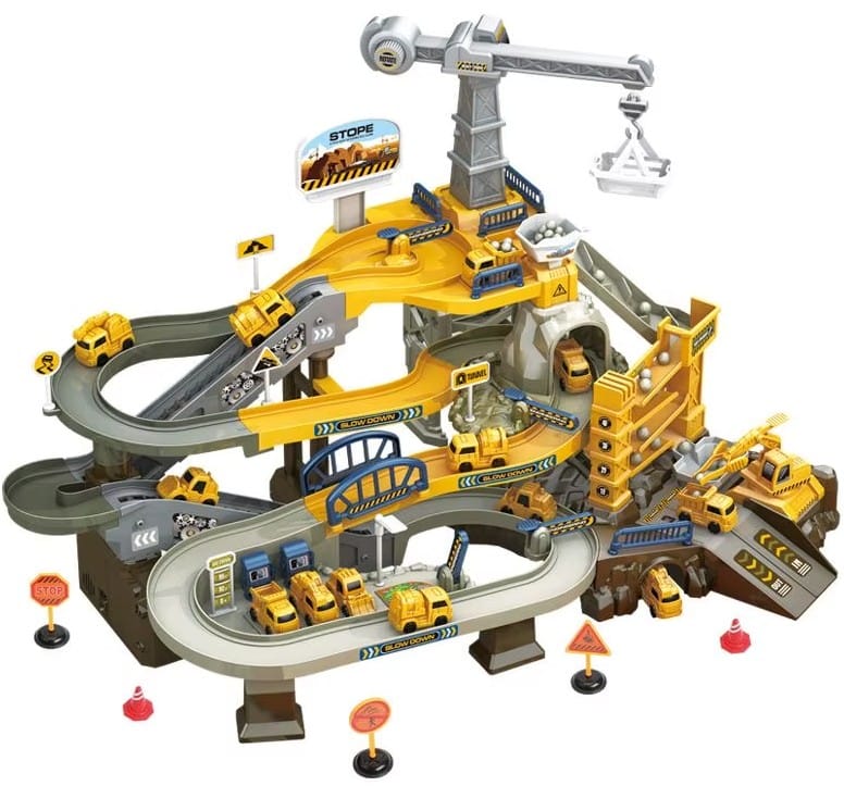 Zjazd samochodowy Tor Kulkowy PLAC BUDOWY Garaż Parking Zjeżdżalnia Dźwig