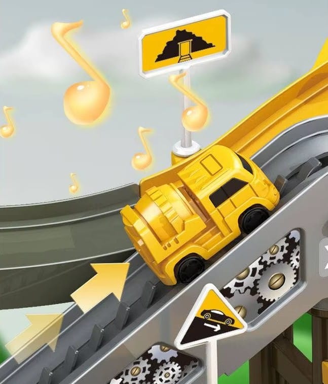 Zjazd samochodowy Tor Kulkowy PLAC BUDOWY Garaż Parking Zjeżdżalnia Dźwig