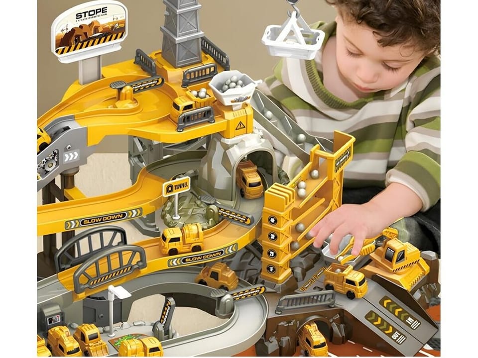 Zjazd samochodowy Tor Kulkowy PLAC BUDOWY Garaż Parking Zjeżdżalnia Dźwig