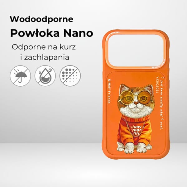 Etui Nimmy Glasses Cool Cat do iPhone 17 Pro pomarańczowy