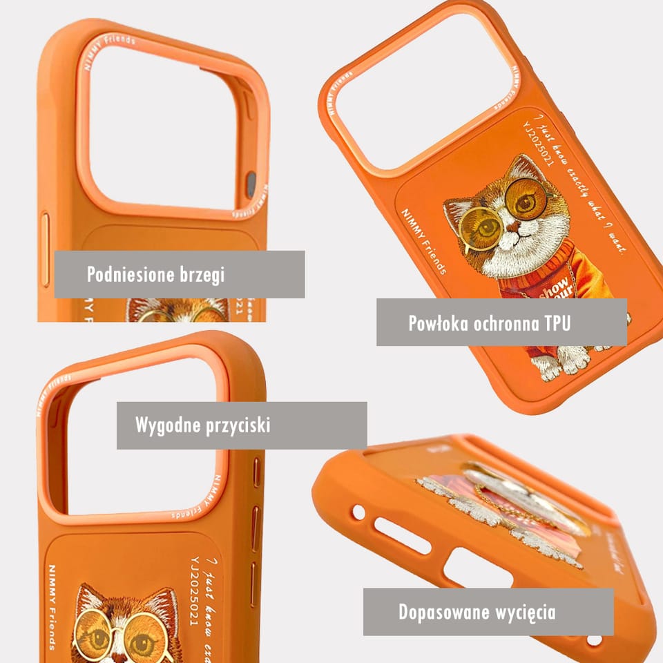 Etui Nimmy Glasses Cool Cat do iPhone 17 Pro pomarańczowy