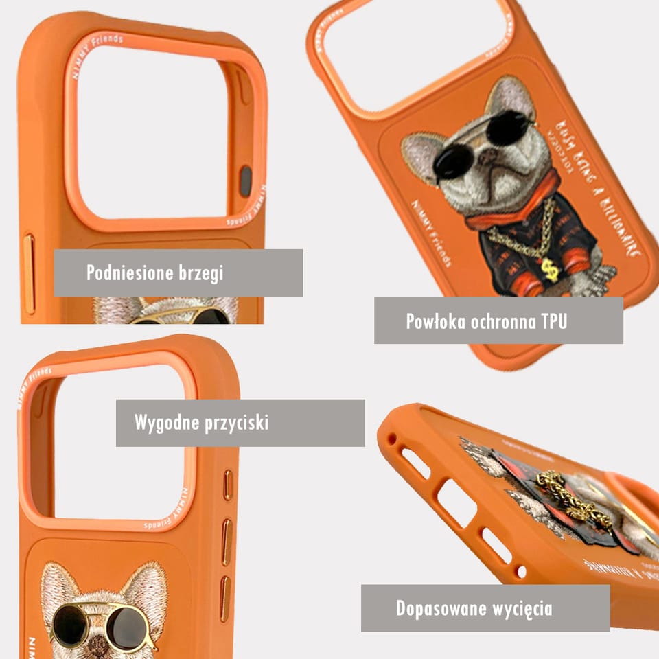 Etui Nimmy Glasses Cool Dog do iPhone 17 Pro pomarańczowy
