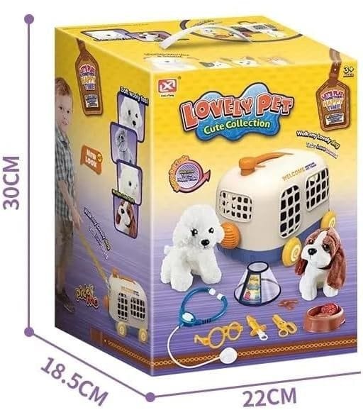 Zestaw Małego Weterynarza Transporter Dla Psa + Akcesoria Klatka Dla Zwierząt Weterynarz Doktor Pies Pluszak