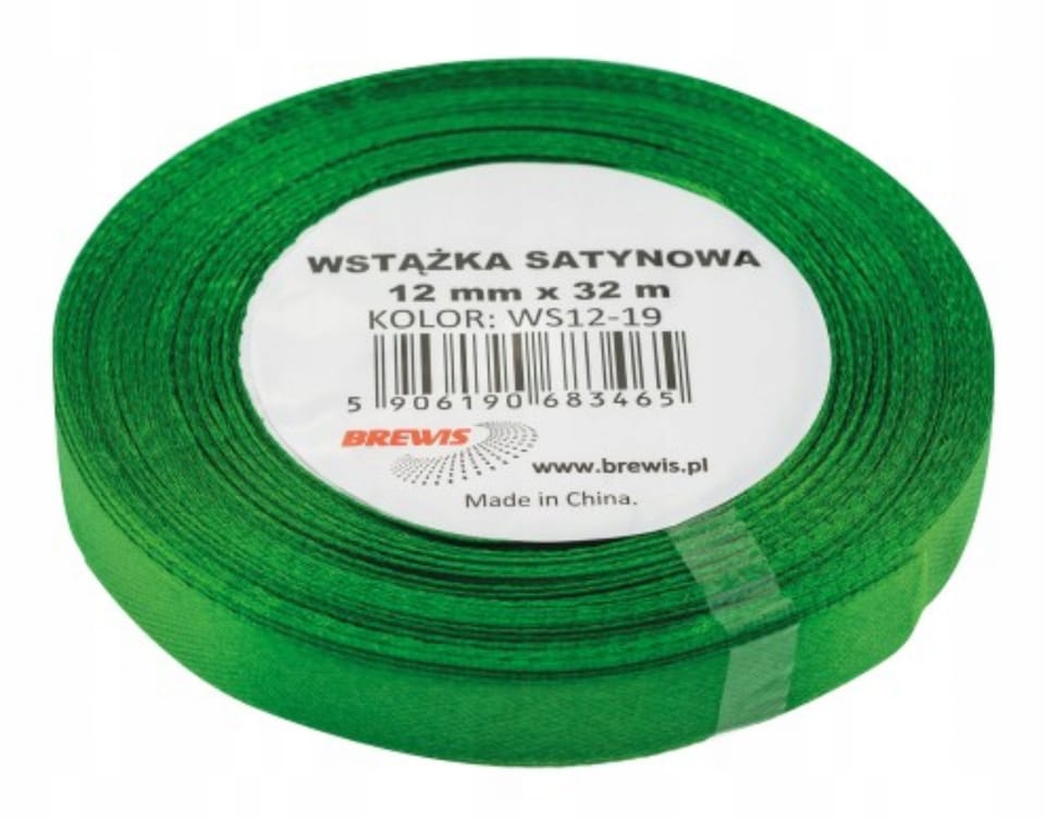 Wstążka satynowa 12mm/32m ws12-19 zielona BREWIS