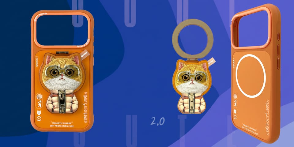 Etui Nimmy Cool&Cute 2.0 Cat do iPhone   17 Pro z magnetyczną zawieszką pomarańczowy