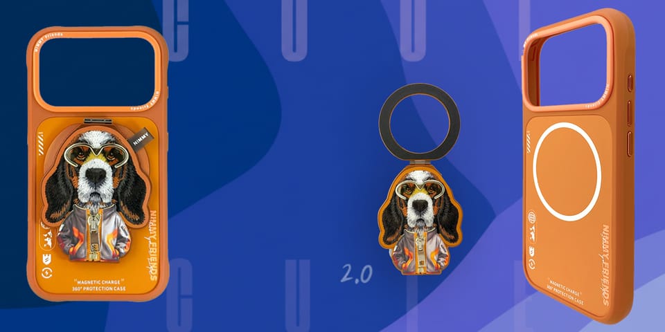 Etui Nimmy Cool&Cute 2.0 Dog do iPhone   17 Pro z magnetyczną zawieszką pomarańczowy