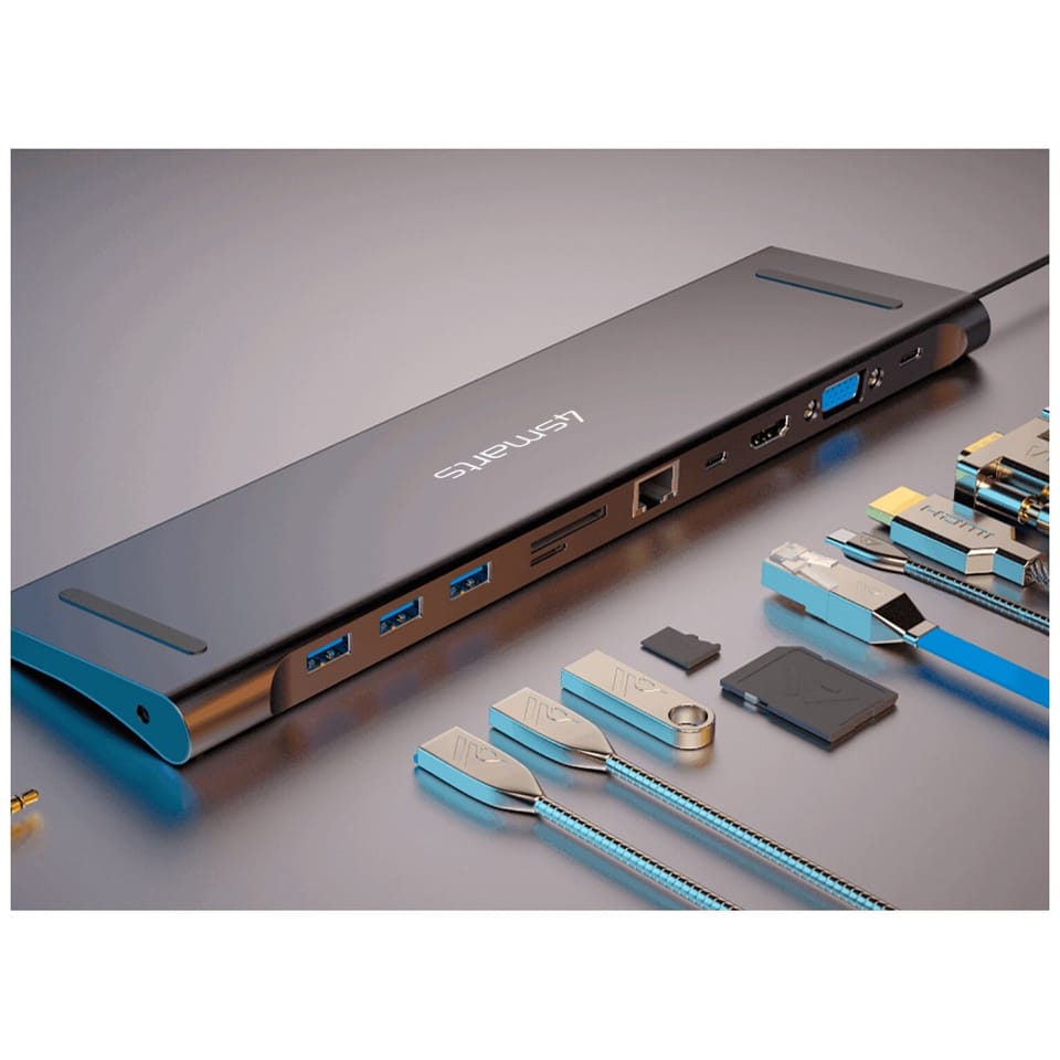 Podstawka pod laptopa HUB 4smarts 11w1   HDMI/VGA/2xUSB-C/3xUSB-A/RJ45/SD/MMC/MicroSD/TF/AUX