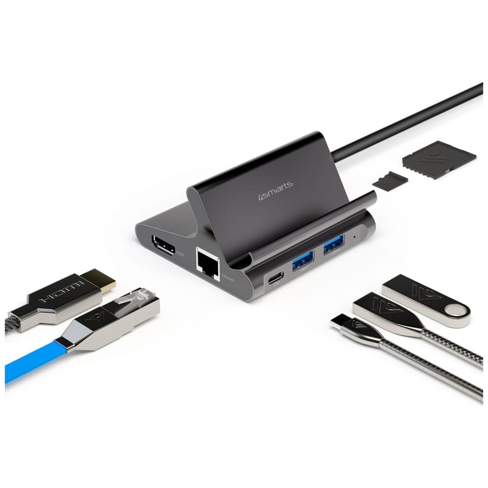 Podstawka pod Tablet/Telefon Hub 4smarts 7w1 DeX 2xUSB-C/2xUSB-A/HDMI/SD/MicroSD/RJ45