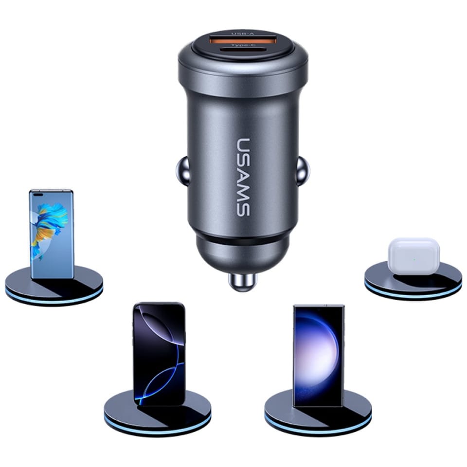 Ładowarka samochodowa USAMS CC322 30W    1xUSB-A 1xUSB-C tarnish