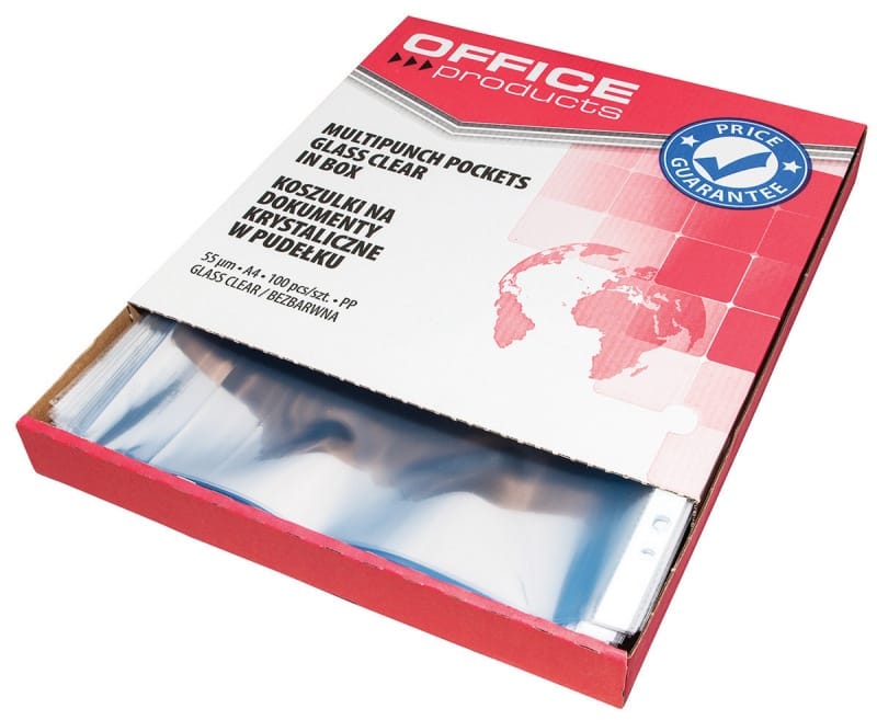 Koszulki krystaliczne na dokumenty PP A4 55mikr. (100szt.) w pudełku 21142535-90 OFFICE PRODUCTS