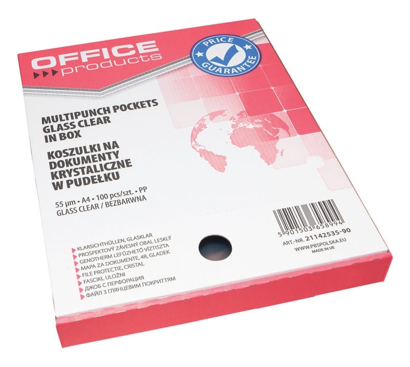Koszulki krystaliczne na dokumenty PP A4 55mikr. (100szt.) w pudełku 21142535-90 OFFICE PRODUCTS