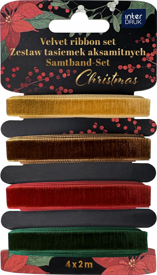 Zestaw tasiemek aksamitnych 4x2m Christmas INTERDRUK