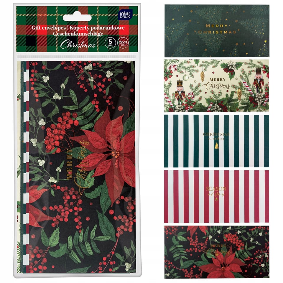 Koperty podarunkowe 22x11cm 5szt. CHRISTMAS INTERDRUK