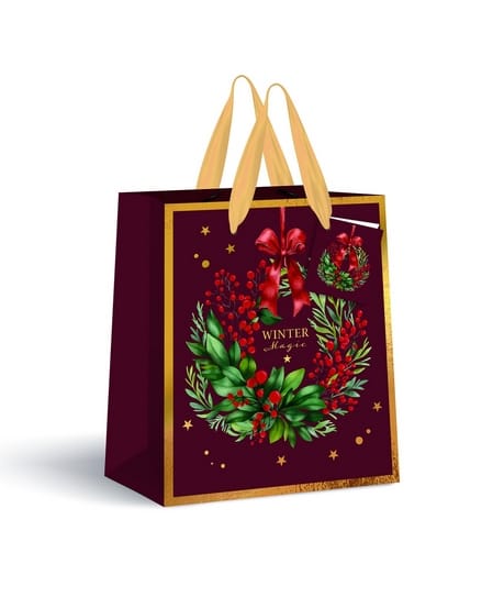 Torebka prezentowa mała Burgundy Boże Narodzenie 190g 18x23x10cm INTERDRUK