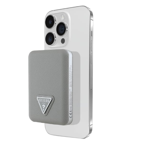Powerbank indukcyjny Guess Grained       Triangle 5000mAh 15W USB-C MagSafe beżowy