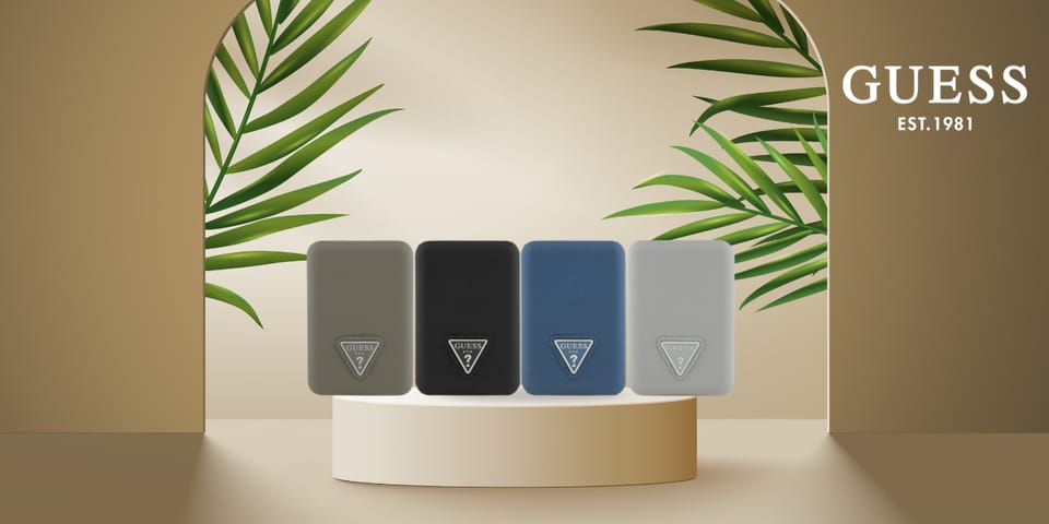 Powerbank indukcyjny Guess Grained       Triangle 5000mAh 15W USB-C MagSafe czarny