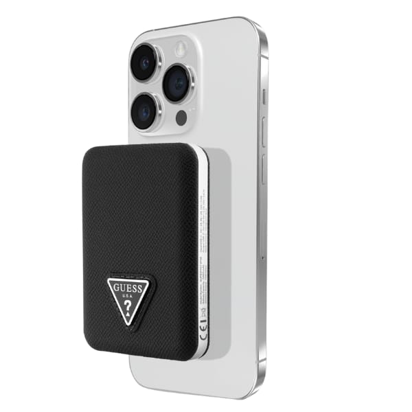 Powerbank indukcyjny Guess Grained       Triangle 5000mAh 15W USB-C MagSafe czarny