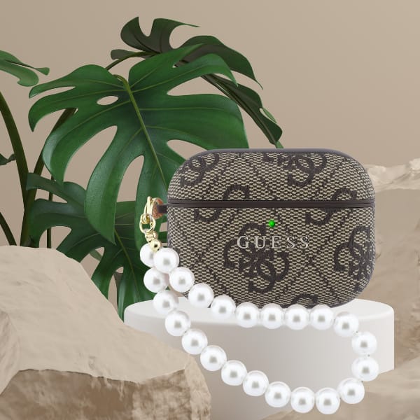Etui Guess 4G Pearl Strap do AirPods Pro 3 brązowy