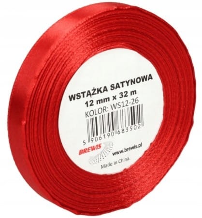 Wstążka satynowa 12mm/32m czerwona WS12-26 BREWIS