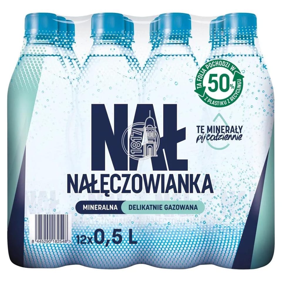 Woda mineralna NAŁĘCZOWIANKA 0.5L (12szt) delikatnie gazowana z kaucją