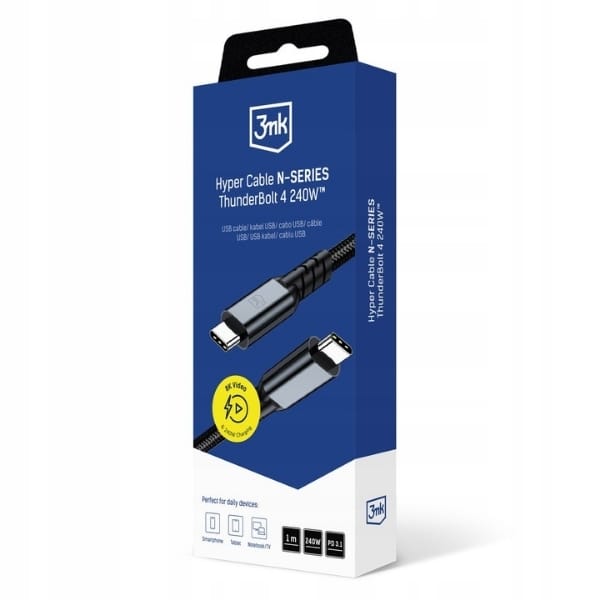 Kabel 3MK Hyper Cable N-SERIES USB-C     Thunderbolt 4 1m 48V/5A 40Gb/s 240W 8K60Hhz czarny