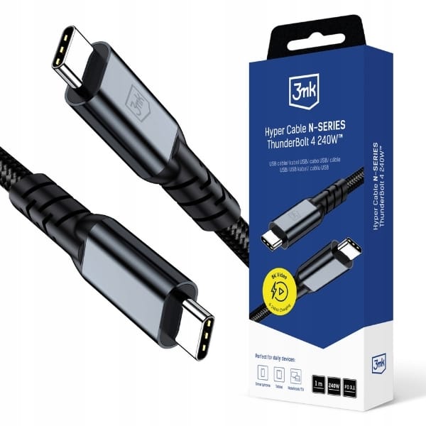 Kabel 3MK Hyper Cable N-SERIES USB-C     Thunderbolt 4 1m 48V/5A 40Gb/s 240W 8K60Hhz czarny