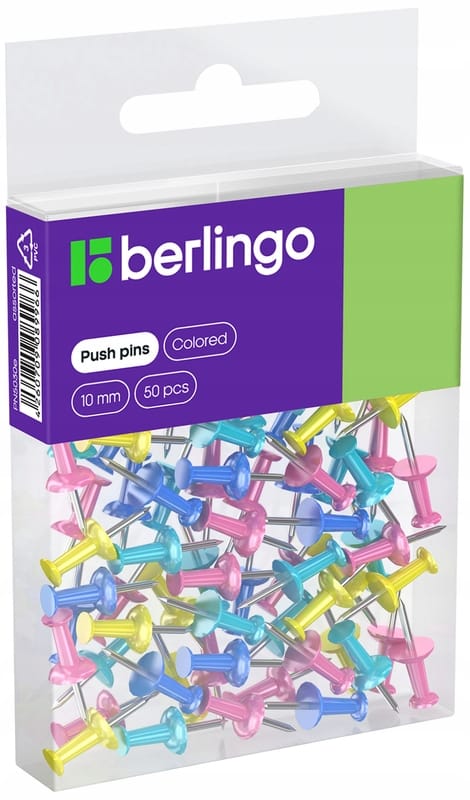 Pinezki tablicowe 10mm 50 szt. mix kolorów pastelowych 330185 BERLINGO